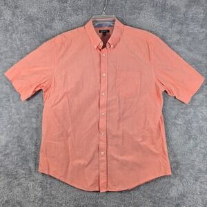 MIX&NY Mens Large Salmon Pink Gingham Short Sleeve Button Down Cotton Shirt L